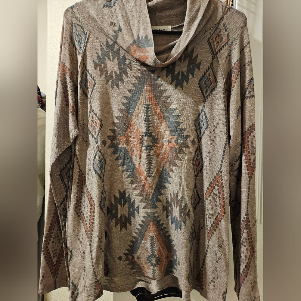 Aztec Patterned Cowl Neck Sweater